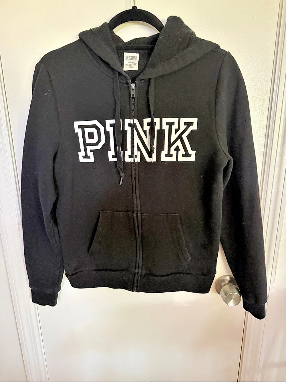 Victoria Secret PINK Black Zip Hoodie Size Medium